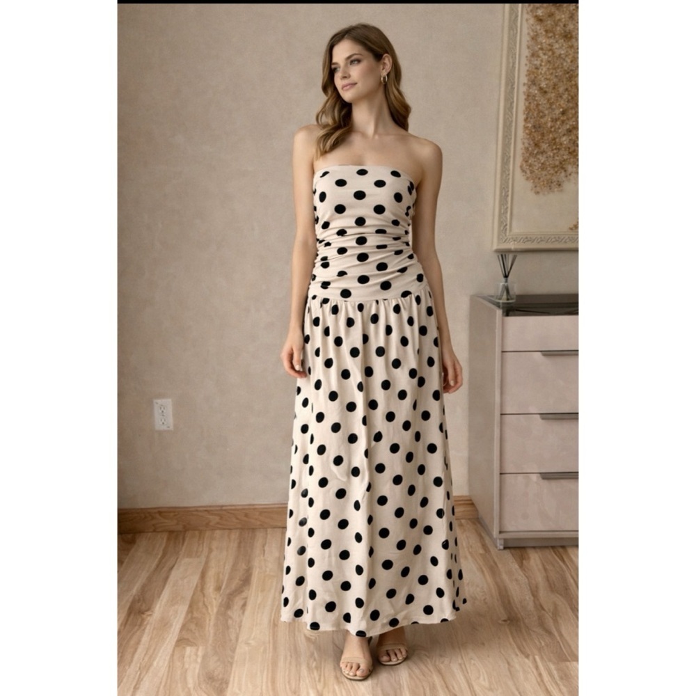 4th & Reckless Strapless Polka Dot Dress Ruched